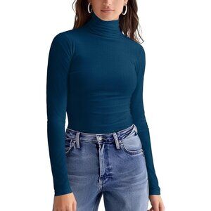 Women Turtleneck Ribbed Long Sleeve Slim Fit Fitted Base Layer Soft Stretch